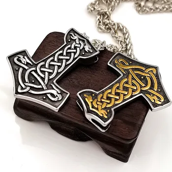 Iz nerjavečega Jekla Mix Zlato Thor kladivo Mjolnir Obesek Odin Volk Amulet Talisman Nakit Viking Moški Ogrlica Dropshipping