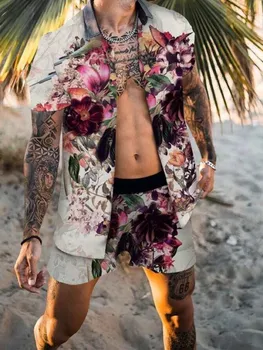 2021 Poletje Novih Moških Hawaiian Določa Tiskanje Kratek Rokav Gumb Majica Plaža Hlače Ulične Priložnostne Visoke Kakovosti Mens Obleko 2 Pie