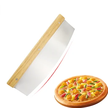 Iz nerjavečega jekla rezilo pizza nož leseni ročaj testo rezalnik Peko kruha strgalo pizza rezanje peko orodje kuhinjski pribor