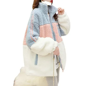 Ženske Zimske Ovčje kože Plašč Toplo Runo Jagnje Oblazinjeni Suknjič Bombaž Parka 2021 Moda korejski Prevelik Outwear Ženska Oblačila