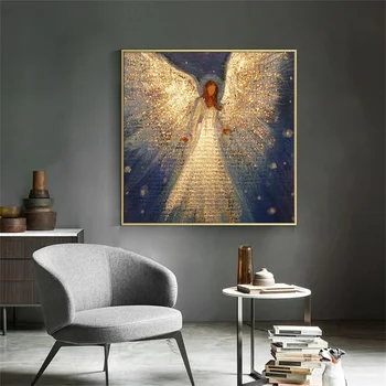 Angel z zlatimi krili Abstraktna Umetnost Plakata, Platno, Olje, Barvanje, Tiskanje Na Steno Portrait Picture Za dnevno Sobo Sodoben Dom Dekor