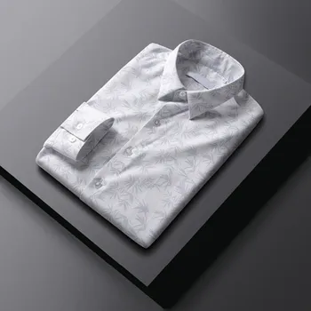 Prevelik 5XL Jesenska Moda za Moške Retro Print Majica Urad Moški Klasični Blind Date Obleko Delo Majice Mladih Poslovna Potovanja Vrhovi