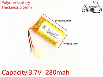 3,7 V 280mAh 551730 Litij-Polymer Li-Po baterija li ionska Baterija za Polnjenje celic Za Mp3, MP4 MP5 GPS, PSP, mobilni bluetooth
