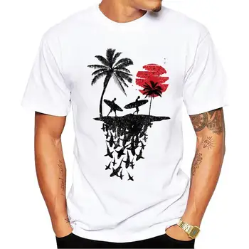 FPACE Vroče Prodaje Art Design Moški T-Shirt Poletje Surf Otok Retro Natisnjeni Tshirts Kratek Rokav O-Vrat Vrhovi Smešno Tees
