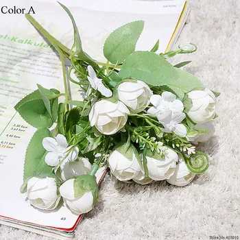 11 Glave Magnolija Umetno Cvetje Majhne DIY Tea Rose Svile Cvet, Bela Nevesta Šopek za Dom Poroko Ponaredek Cvetje za Dekoracijo