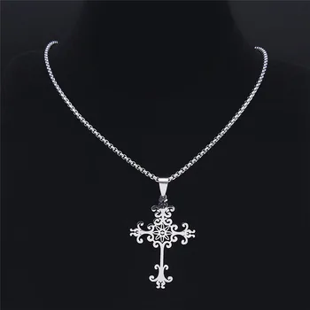 2021 Gothic Cvet Križ iz Nerjavečega Jekla Izjavo Ogrlica za Ženske/Moške Verige Ogrlica Nakit ciondoli acciaio N7039S03