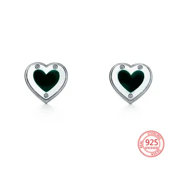 100 srebro 925 v obliki srca emajl uhani cirkon ženski uhani lepe nakit za ženske modni nakit darila