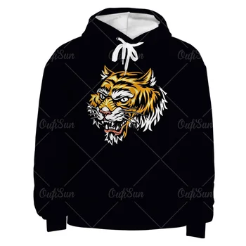Mestni Slog Tiger Logotip 3D Tiskanja Hoodie Moški Ženske Spomladi In Jeseni Priložnostne Hooded Oblačila Hip Hop Sweatshirts Lep Mladi