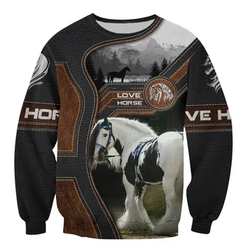 Nov Modni pulover s kapuco 3D Tiskanih Ljubezen Konj Majica Harajuku Jeseni Ulične Unisex Priložnostne Hip Hop Zip Jakne