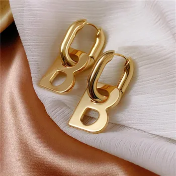 Črka B Baker 16 K Visoki Kakovosti Spusti Uhani za Ženske, Moške Trendy Elegantno korejski Minimalističen Gold Uhani Srebrne Barve