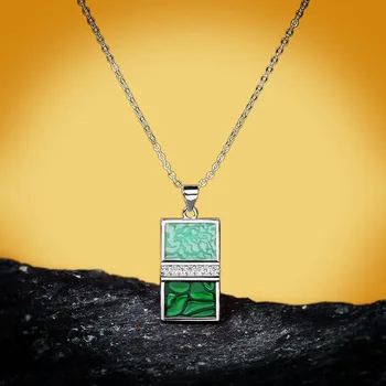Novo 925 Srebro Dame, Ročno Izdelana Ogrlica Emajl Epoksi Ustvarjalne Smaragdno Zelena Geometrijski Vzorec Dame Jopica Verige Ogrlica
