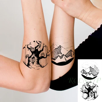 Nepremočljiva Začasni Tattoo Nalepke Gorskih Veliko Drevo Sove Flash Tattoo Ponaredek Tatto Roko Roko Vratu Body Art za Ženske Moški