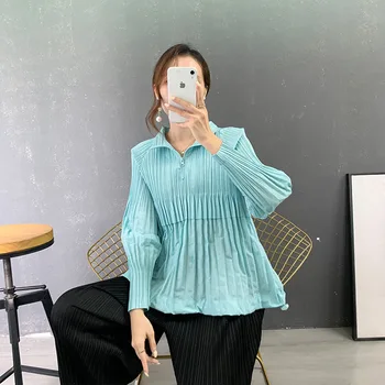 Issey Miyake oblikovalec za ženske jeseni in pozimi novo naguban barva puloverju preprost svoboden velikosti vrh