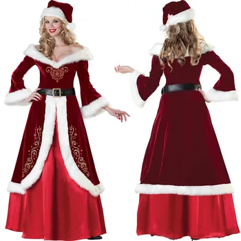 Božič Obleko za Ženske z Dolgimi Rokavi Rdeča Obleka Elegantna Božič Kraljica Božiček Kostum Dolge Obleke, Vestido Ženske Oblačila
