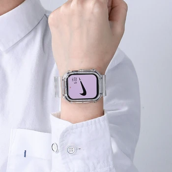 Mehke Silikonske Pregleden Watch Band + Primeru ，za apple Watch band 38 mm 40 mm 42mm 44 mm Adapter Združljiv serije 6 Se 5 4 3 2 1