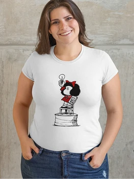 Mafalda Majica s kratkimi rokavi Ženske Poletje 90. LETIH Harajuku Priložnostne Kratek Rokav Ulica Ropa Tumblr Mujer Španija Beli Vrhovi Tee Risanka Tshirt Femme
