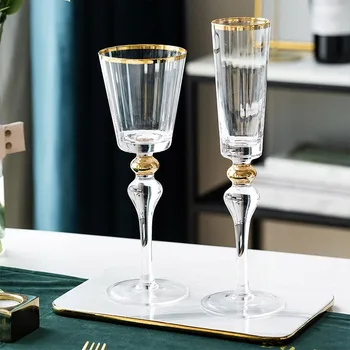 Evropski Stil Valovanje Zlato Rdeče Vino Steklo Visoke Kakovosti Ognjeni Šampanjec Pokal Palace Restavracija Družino Kristalni Drinkware