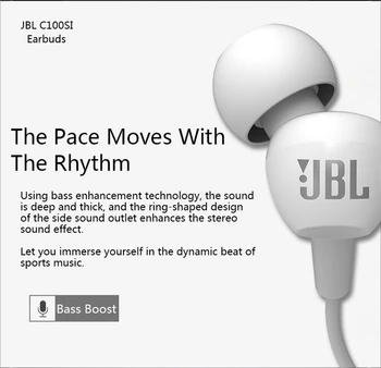 JBL C100Si Stereo Žične Slušalke Globoko Bass Glasbo, Šport 3,5 mm Slušalke za V uho Čepkov Z MIC