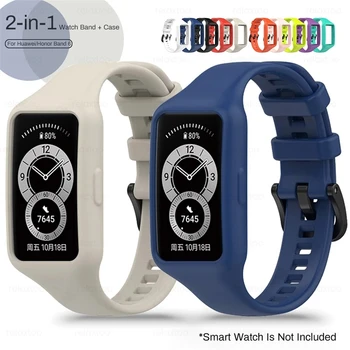 2-v-1 Watch Band + Primeru Za Huawei/Honor 6 Silikonski Zamenjava Pasu Z Odbijača Mehko Kritje Pribor Huwei Honer Band6