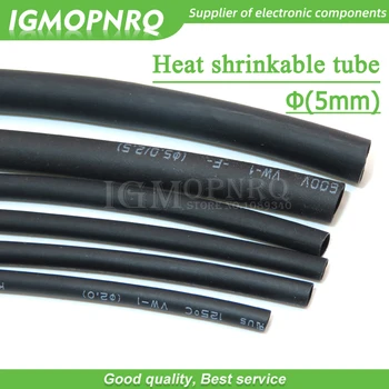 2 Metrov Visoke kakovosti Black 5 mm Heat Shrink Heatshrink Toplote Shrinkable Cevi Cevi Cevi Zaviti Žice Črna Barva