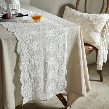 Bele čipke bombaž prtom romantično očesa vezenje pravokotne mize zastavo pasu svate, dekoracijo mize