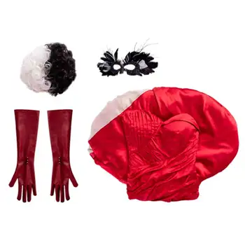 Cruella de Vil Cosplay Kostum Rdeča Obleka Obleke Halloween Carnival bo Ustrezala Večerno Obleko Kraljica Kostum