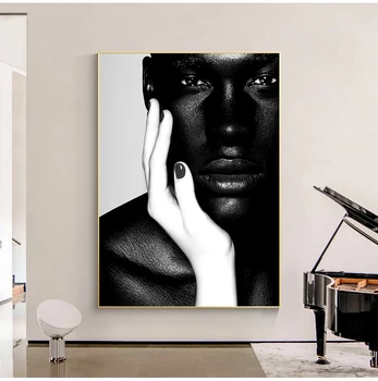Črno Bel Golih Afriške Umetnosti Človek Oljna slika na Platnu Plakatov in Fotografij Skandinavskih Stenskih slikah, za Dnevna Soba Dekor