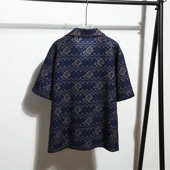Trgatev Modre Harajuku Rokavi Moški Kratek Rokav High Street 90. letih Estetske Prevelik Elegantno Bluze korejski Modni Tisk Oblačil