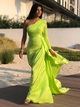 LORIE arabski Dubaj Dolge Večerne Obleke Za Ženske Ena Ramenski Zelena Svila Saten morska deklica Elegantno Formalno Prom Stranka Halje 2021