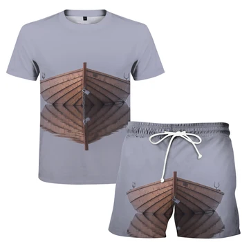 3D digitalni tisk krajinski vzorec jadranja T-shirt obleko moška T-shirt dva kosa poletje hip-hop športna oblačila