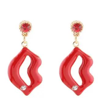 Pendientes labios aleación de Cink gota Pendientes rojos par mujeres Pendientes de cristal moda declaración Pendientes Bijoux