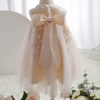 Korejski Cvet Dekleta Krst Obleke Baby 1. Rojstni dan Princesa Vestidos Dojenčka Čipke Žogo Halje Otroci svate Sequins Obleko